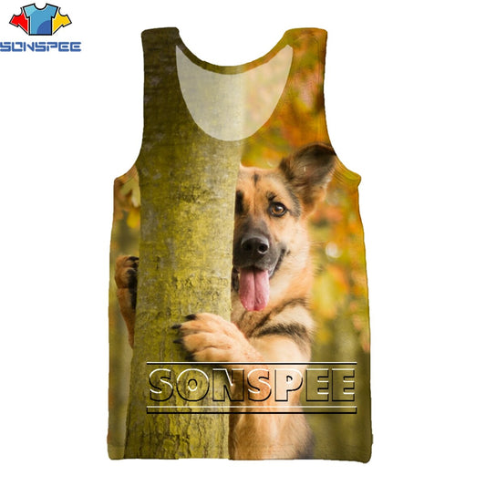 SONSPEE German Shepherd Dog 3D Printed Man Woman Vest Unisex Fashion Sports Sleeveless Streetwear Discounts Sale Funny Tank Top