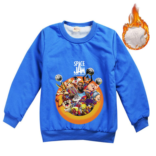 Anime Movie Space Jam 2-13Y Kids Warm Fleece Sweatshirt Winter Boy Girl Teen Casual Clothes Hoodies Children Party Gift Pullover