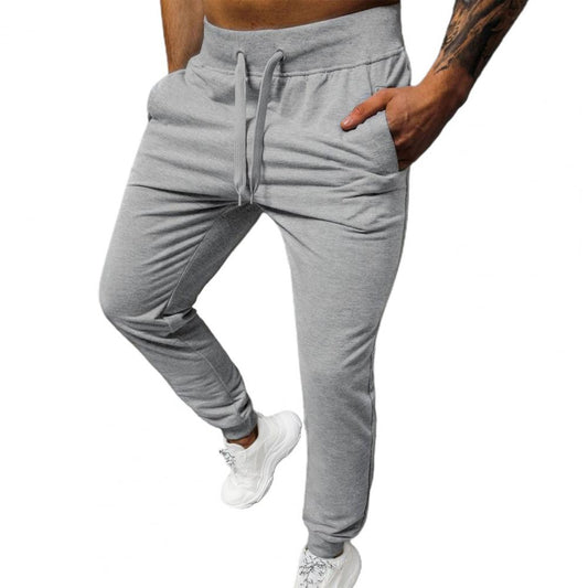 Solid Color Ankle Banded Men Pants Warm Elastic Waist Stand Pockets Oversize Pants Sweatpants Streetwear