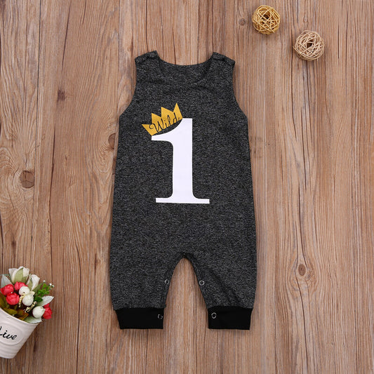 Newborn Infant Baby Girls Boys First Birthday Jumpsuits, Round Neck Long Sleeve / Sleeveless Playsuits One Piece Romper Outfits