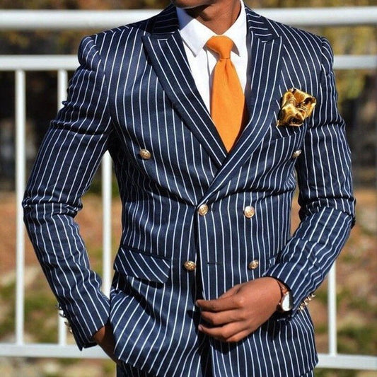 Men Blazer Slim Fit 2021 Spring Autumn New Striped Side Slit Pocket Suit Jacket Casual Fashion Mens Clothing