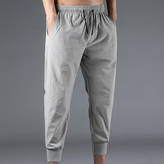 Men Pants Solid Color Straight Ankle-Length Elastic Waist Ankle Banded Oversize Pants Sweatpants Casual Streetwear Trousers