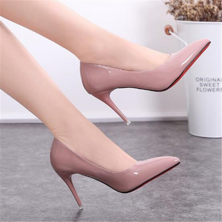 HOT Plus Size 34-40 Women Shoes Pointed Toe Pumps Patent Leather Dress High Heels Boat Shoes Wedding Shoes Zapatos Mujer