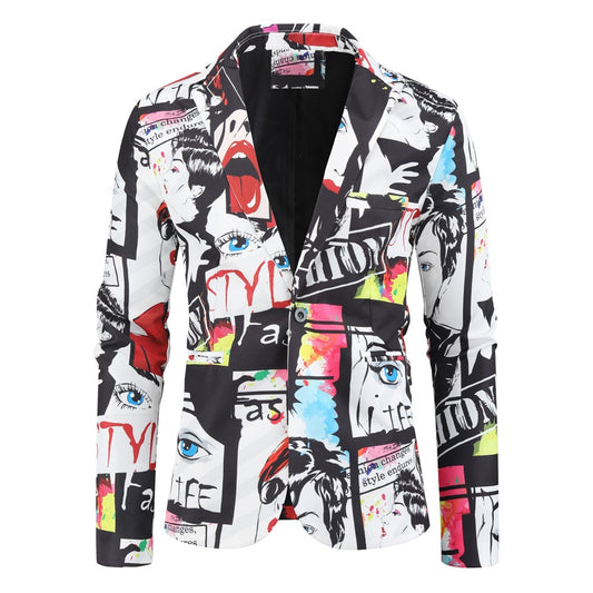 New Men's Fashion Suit Party Coat Casual Slim Fit Blazer Buttons Suit 3D Floral Print Painting Blazers Jacket Men