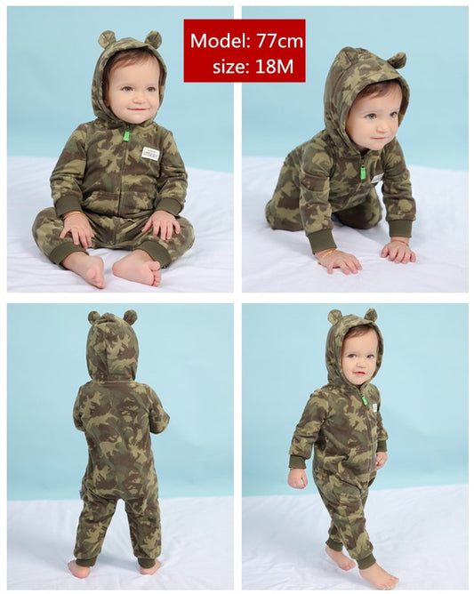Orangemom Spring Fleece Baby Rompers Coats For Infant Clothes Hooded With Ear Lovely Camo Jumpsuits For Baby Boys Clothing Home