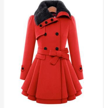 2021 autumn and winter hooded women's wool coat warm fleece jacket with belt double-breasted XL office slim fit jacket