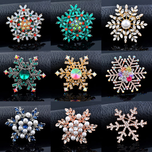 SINLEERY Green Blue Red White Cubic Zirconia Pearl Brooch For Women Christmas snowflake brooch Christmas party jewelry XZ120 SSP