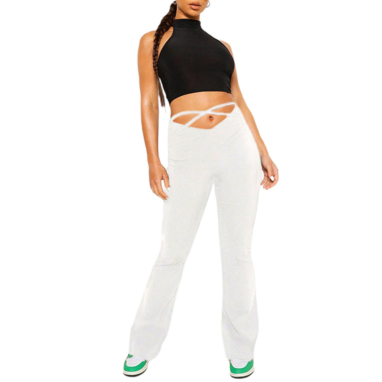 Female Trousers, Adults Solid Color High Waist Bell-Bottomed Pants for Spring Fall, White/Black/Purple/Green, XS/S/M/L