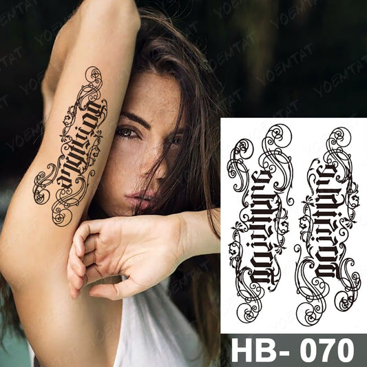 Waterproof Temporary Tattoo Sticker English word style pattern tattoo Water Transfer Skull body art fake tattoo For Women Men