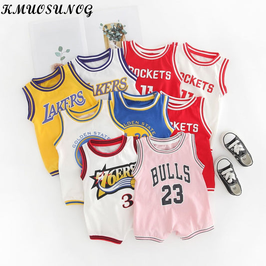 2021 Summer Baby Boy Basketball Clothes Newborn Baby Sports jersey Jumpsuits Toddler Girls Loose Short Sleeve Rompers