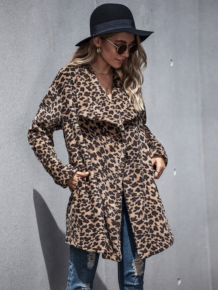 2021 Thick Winter Women Casual Elegant  Fur Leopard Jacket Warm Cardigan Female Plush Coats Sweatshirt Outerwear Overcoat