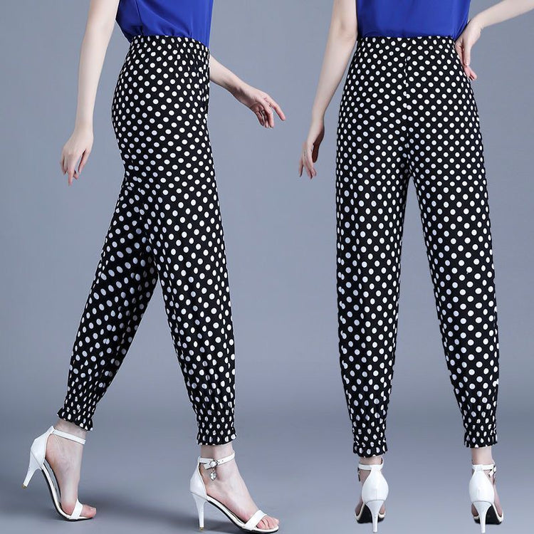Summer Pants Women Cool Rayon Loose Drawstring Print Dot Casual Mom Sweatpants Big Size Fashion Harem Print Trousers