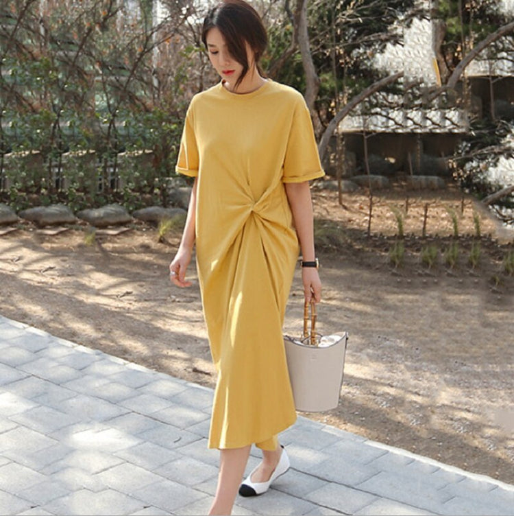 Korean Summer O-neck Designer Elegant Dress for Women Casual Soild Color Mid-Calf Length Short Sleeveless Lace Up Dress Vestido