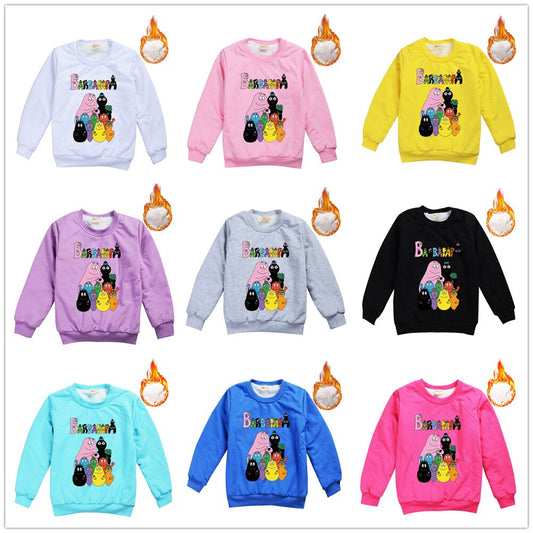 Anime Barbapapa Family Boys Girl Warm Thick Fleece Sweatshirt 2-13Y Children 10 Color Hoodies Kids Teen Birthday Party Gift Tops