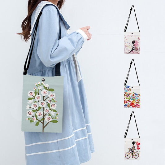 Flower Trees Wishing Girl  Print Ladies Crossbody Shoulder Bag Mini Messenger Bags Women Handbags Purse Travel Satchel Bookbags