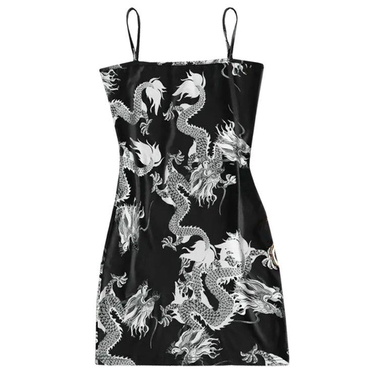 2021 New Summer Women Dragon Pattern Sleeveless Split Hip Slender Slim Fit Sexy Print Dress сарафаны женские летние motel rocks