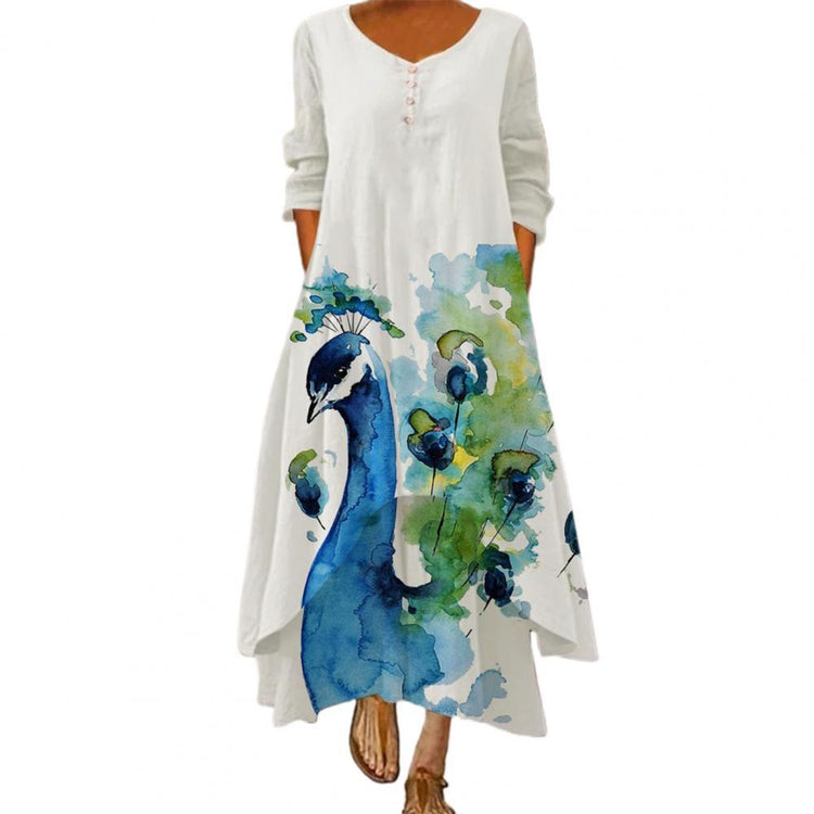 Plus Size Women Maxi Dress Vintage 3D Floral Print 2021 Casual Loose Irregular Large Hem Lady Long Dress Beach