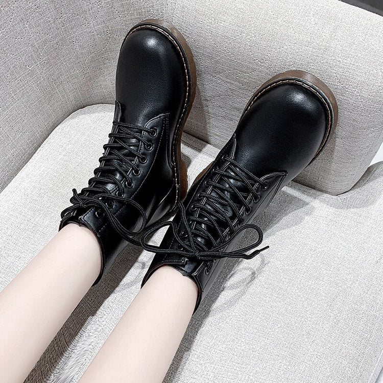2021 Autumn New Fashion British Style Women's Casual Boots Round Toe Square Heel Thick-soled Comfortable Women's Casual Boots