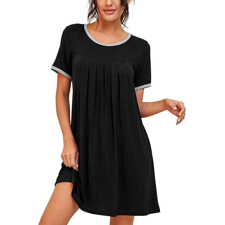 Dresses For Women Casual Fashion Sleepwear Short Sleeve Nightgown Soft Sleep Shirt Pleated Nightshirt Dress Vestido De Mujer