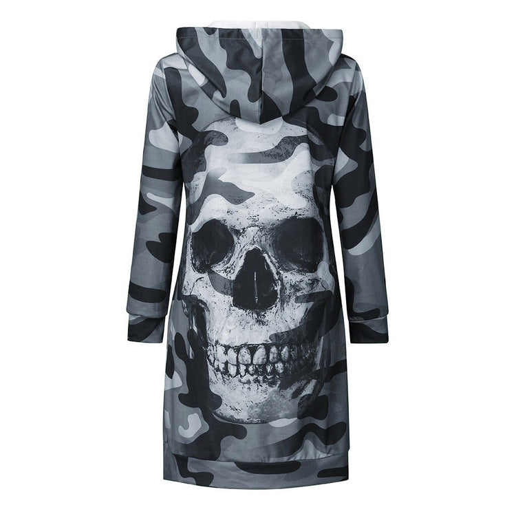 Camouflag Skull Sweatshirt Dress Women Long Sleeve Casual Hooded Pullover Print Mini Dress Vestido De Mujer Женское Платье