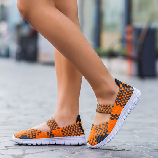 Summer Women's Breathable Walking Running Sport Women Woven Shoes Anti Slip Handmade Weave Light Flats Shoe Big Size Sandals