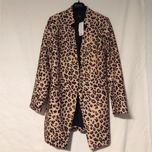 Women Leopard Sexy Winter Warm Jacket New Wind Coat Cardigan Leopard Print Long Coat chaqueta mujer