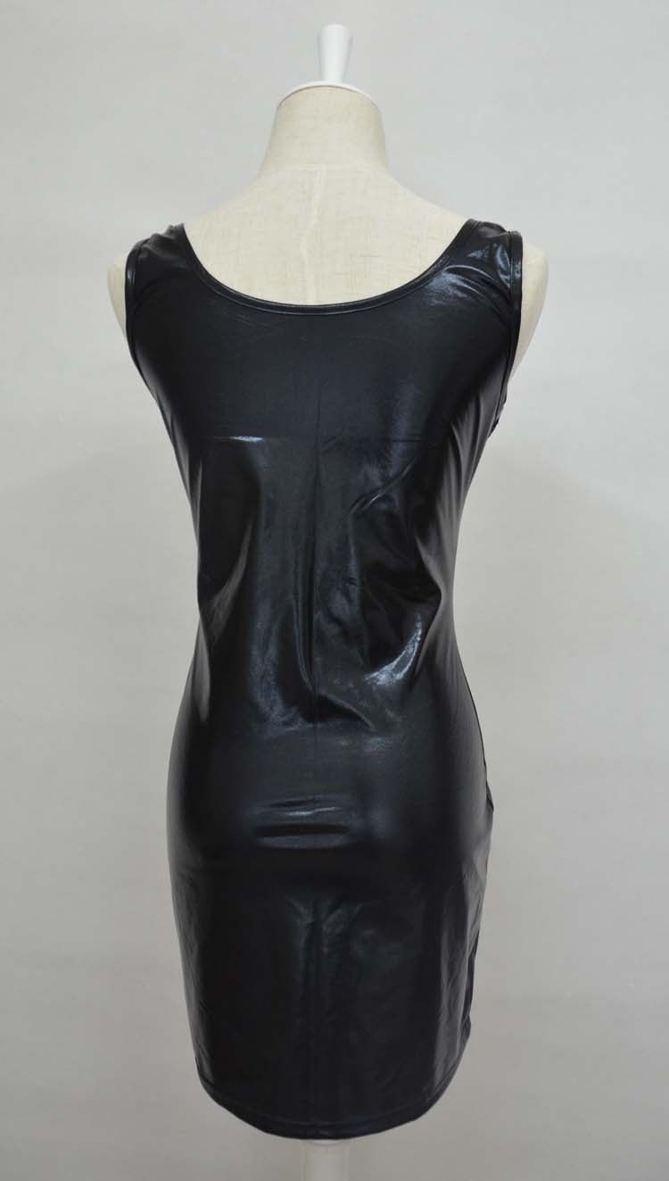 New Sexy Ladies Black Latex Leather suspender style Dress Sleeveless Sexy Party Bodycon Women's Clubwear Mini Dress