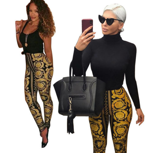 Sexy Womens Printed Casual High Waist Soft Pants Ladies Active Skinny Leggings Casual Slim Fit Trouser