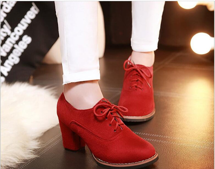 Women shoes Fashion Autumn Short Boots Female Suede Lace Up Block High Heels Ankle Boots Ladies Office Shoes