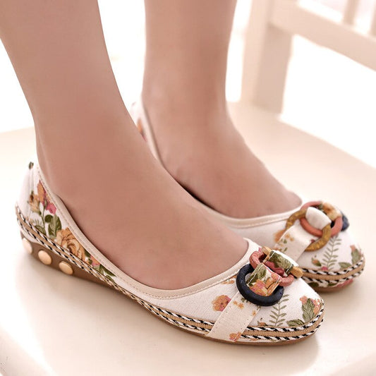 New Flowers Bowknot Handmade Shoes Women's Floral Soft Flat Bottom Shoes Casual Sandals Folk Style Women Shoes