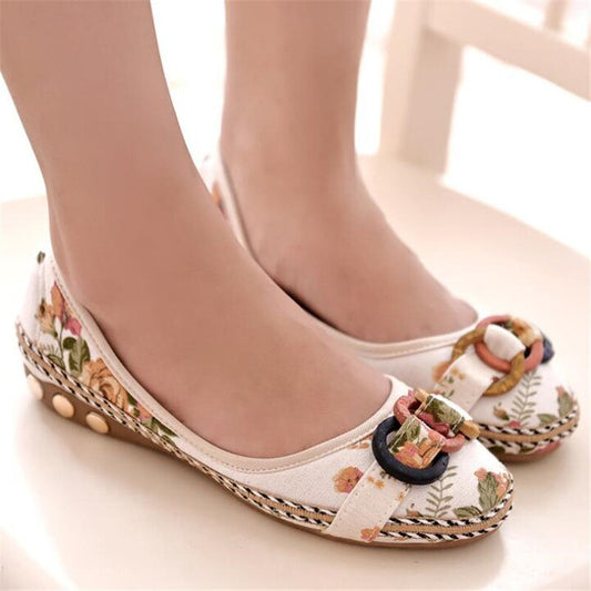 New Flowers Bowknot Handmade Shoes Women's Floral Soft Flat Bottom Shoes Casual Sandals Folk Style Women Shoes