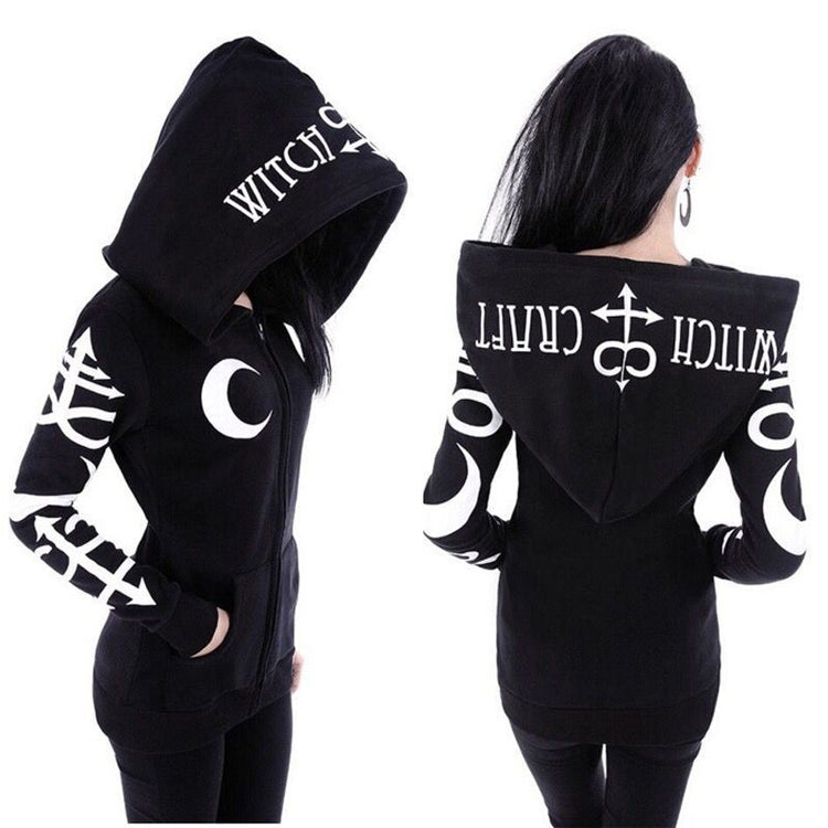 Girls Gothic Casual Jacket Magic Witch Wizard Cosplay Hoodie Sweatshirt Coat Steampunk outwear Big hood Zipper 5xl