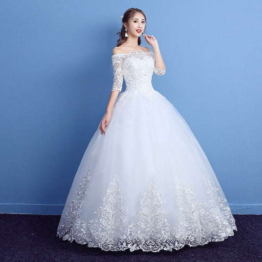 2021 New Classic Half Sleeve Boat Neck Lace Wedding Dress Off The Shoulder Appliques Customized Bridal Dress Vestido De Noiva L