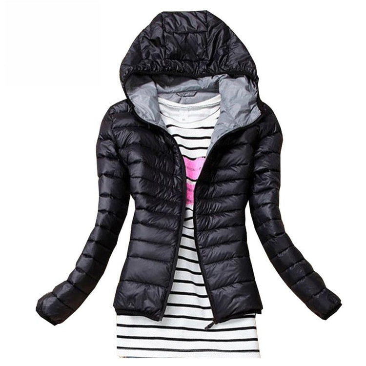 2019 Autumn Winter Women Basic Jacket Coat Female Slim Hooded Brand Cotton Coats Casual Black Jackets
