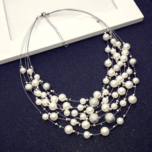 Fashion Multilayer Pearl Necklace Beaded Short Clavicle Chain Necklace For Women Female Popular Wedding Bride Neck Jewelry Gift