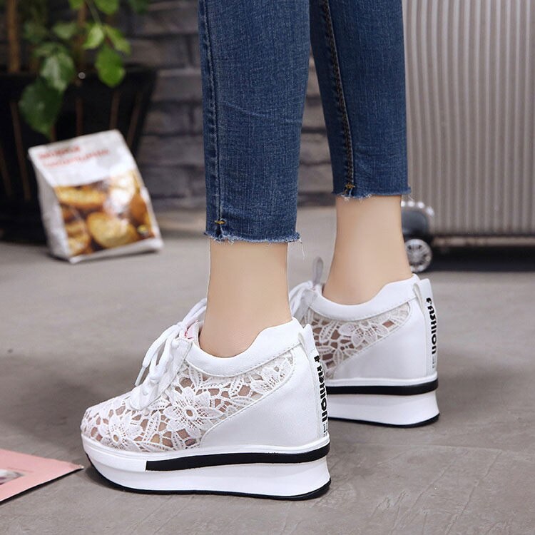2019new hot mesh breathable shoes woman platform heels casual shoes women  wedges platform shoes for women chaussures femme