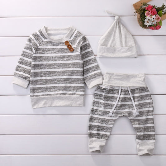 Citgeett 3Pcs/Set ! Baby Clothing Sets Autumn Baby Boys Clothes Infant Baby Striped Tops T-shirt+Pants Leggings 2pcs Outfits Set
