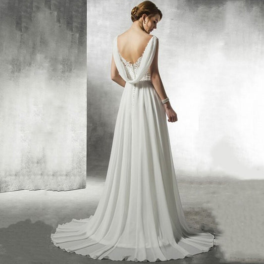 LAMYA White Chiffon Backless Wedding Dresses 2021 Customized Beach Bridal Gown Elegant Sinple Lace Appliques Vestido De Noiva