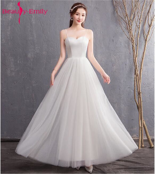 Beauty Emily Cheap Long Lace White Wedding Dresses 2018 Floor Length Vestido De Novia Bridal Dresses Wedding Party Gowns