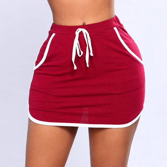 Summer Ladies Sexy Skirt White Sides Swearpants High Elastic Waist Short Skirts Women Joggers Fitness Skirt With Pockets