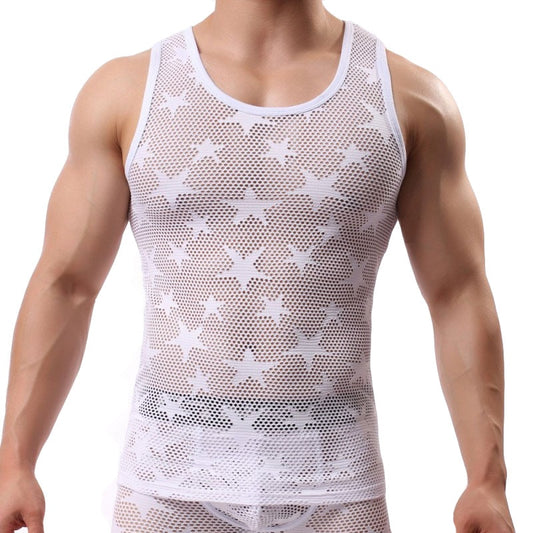 Men's Shirt Tank Top Gym Clothing Bodybuilding Mesh See Through Fitness Shirt Breathable Ropa Interior Singlet Erkek Giyim