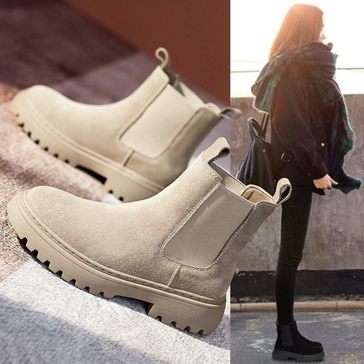 Brand New Chelsea Boots Soft Leather Ankle Booties Women Autumn Slip-On Platform Shoes Fashion Femme Plush Warm Winter2021