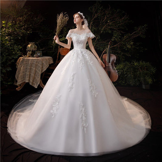 Luxury Lace Applique Long Train Wedding Dresses Embroidery Sweetheart Bride Dress Plus Size With Sleeve Vetidos De Novia Mariage