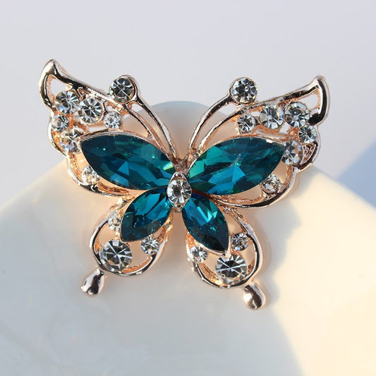 Butterfly Insect Pins Hot Sale Party Gift Brooch New Fashion Beauty Women Gold Zinc Alloy Crystal Exquisite Flower