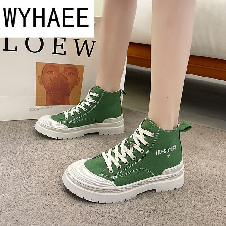 Korean Version of Female 2021 New Fashion Thin Section Girl High-top Casual Shoes Green Board Shoes Wild Female Sports Ins Tide