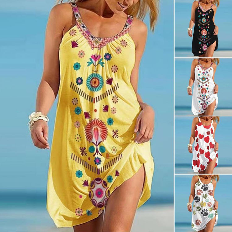 Summer Fashion Women Dress Sleeveless Flower Print Dresses For Women Sundress Fashion Beach Dress Streetwear Plus Size S-2XL