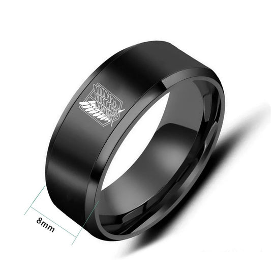New Anime Fans Attack on Titan Black Sliver Titanium Steel Ring Wings Of Liberty Flag Finger Rings For Men Women Jewelry Gifts