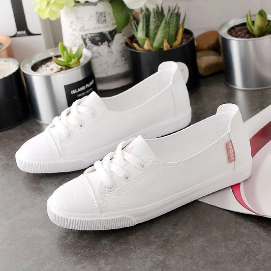 2021 Autumn Round Toe Lace-up Small White Shoes for Female Students PU Leather Flat Sole Shoes Kawaii Shoes Ladies Shoes