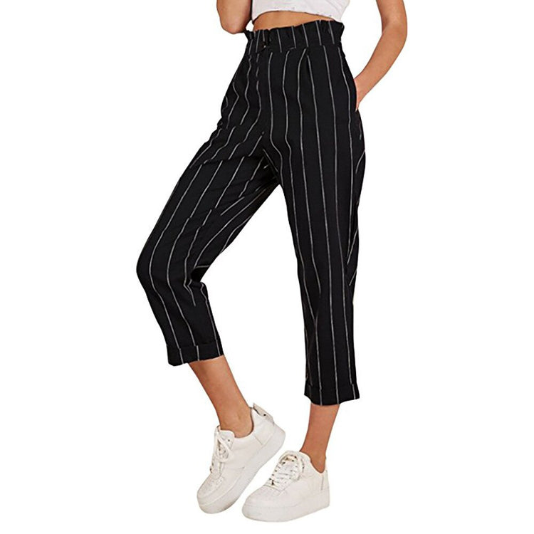 Women's Pants Striped Slim Straight Leg Casual Button Pants With Pockets Trousers Women Clothes 2020 New