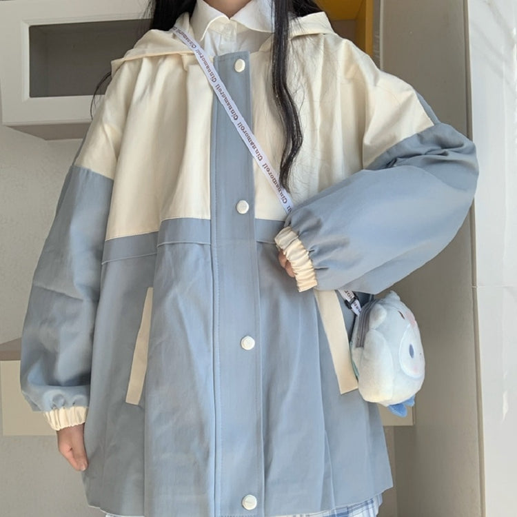 Autumn Kawaii Oversized Coats New Loose Casual Fashion Women Jacket Harajuku Stitching Hooded Windbreaker Preppy Style Jackets
